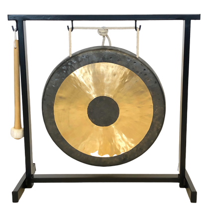 The Gong Shop Chinese Gongs with Stands 12” Chinese Chau Gong Set with Stand and Mallet