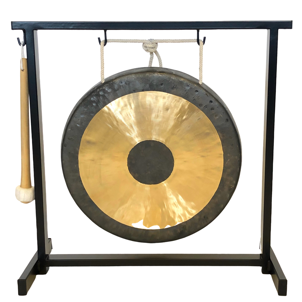 The Gong Shop Chinese Gongs with Stands 12” Chinese Chau Gong Set with Stand and Mallet