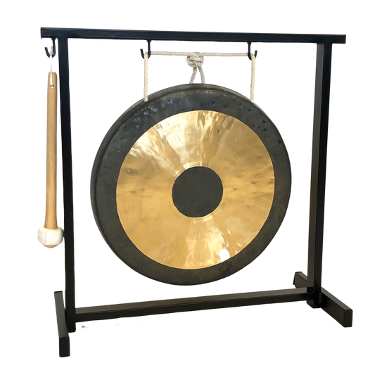 The Gong Shop Chinese Gongs with Stands 12” Chinese Chau Gong Set with Stand and Mallet