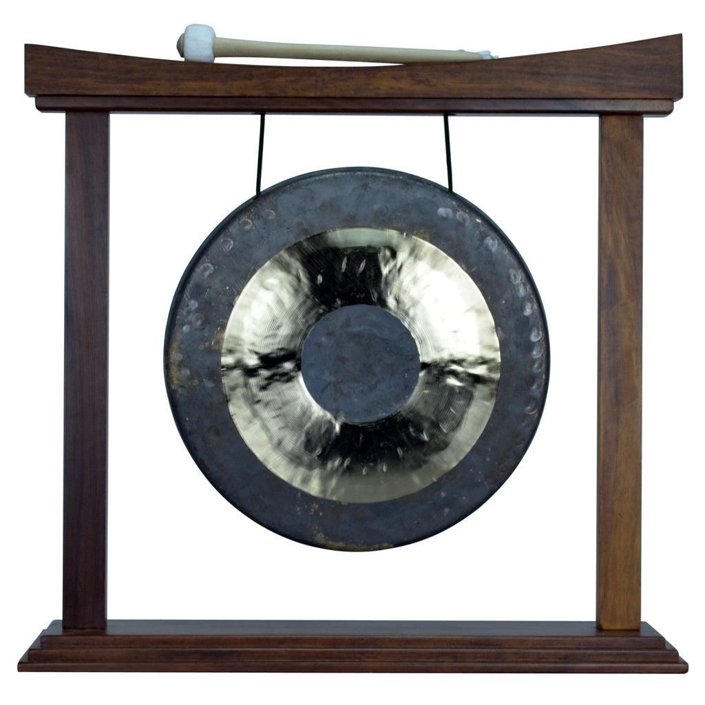 The Gong Shop Medium Chinese Gongs with Stand Combos 14" to 22" 14" Chau Gong on Curved Rosewood Gong Stand with Mallet